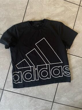 adidas Black Tee with Large White Outline Logo